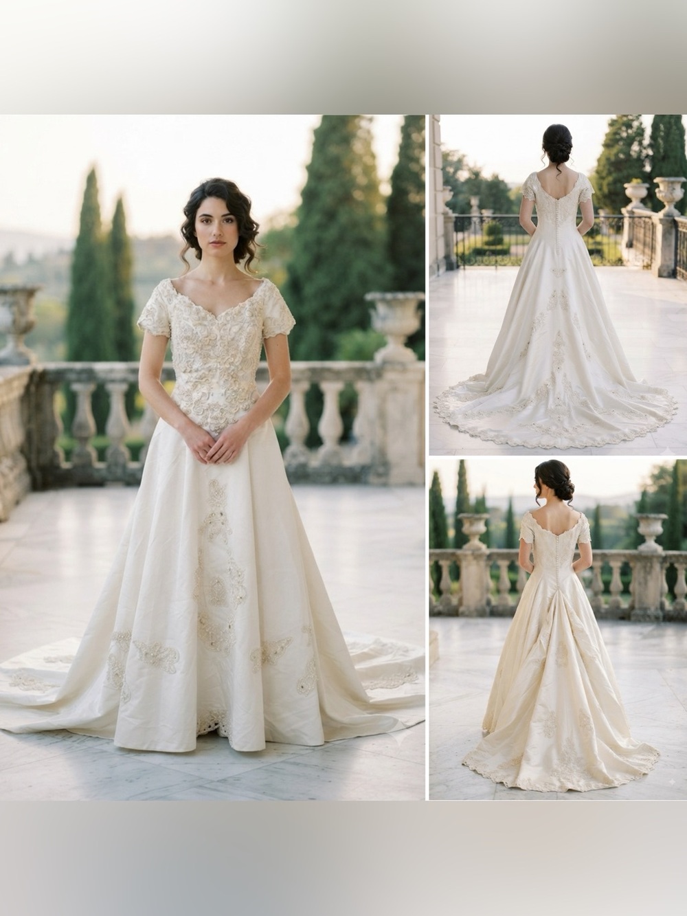 Vintage Ted Lapidus Women’s 14 Silk Ivory Lace Wedding Gown Dress Long Train